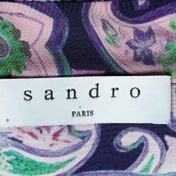 Pre Owned Sandro Purple Paisley Print Silk Ruffled Mini Dress S