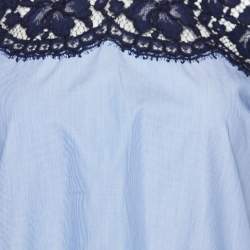 Pre Owned Sandro Blue Lace and Cotton High Neck Blouse M
