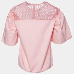 Sandro Pink Cotton Lace Trimmed Blouse XS