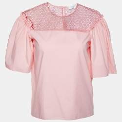 Sandro Pink Cotton Lace Trimmed Blouse XS