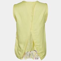 Sandro Yellow Sequin Fringe Embellished Mesh Sleeveless Top S