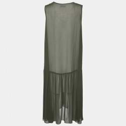 Pre Owned Sandro Olive Green Chiffon Riham Overlay Dress M
