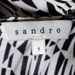 Sandro Monochrome Printed Sateen Peplum Top S