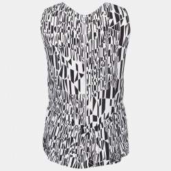 Sandro Monochrome Printed Sateen Peplum Top S
