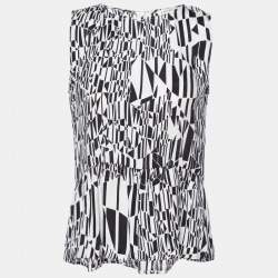 Sandro Monochrome Printed Sateen Peplum Top S