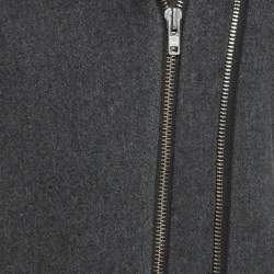 Sandro Grey Wool Blend and Fur Hooded Coat XS