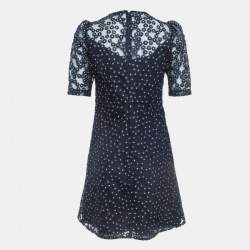 Pre Owned Sandro Navy Lace Neck Embellished Mini Dress XS