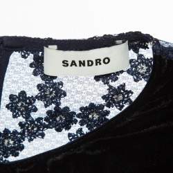 Pre Owned Sandro Navy Lace Neck Embellished Mini Dress XS
