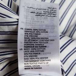 Pre Owned Sandro White/Blue Striped Cotton Lace Trim Dorothee Top L