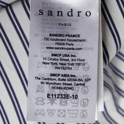 Pre Owned Sandro White/Blue Striped Cotton Lace Trim Dorothee Top L