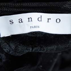 Pre Owned Sandro Black Crepe Lace Trim Shift Dress L