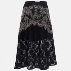 Sandro Black Lace Embroidered Midi Skirt S