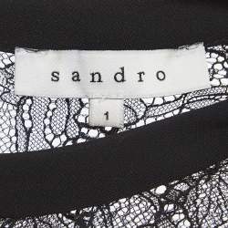 Pre Owned Sandro Black Lace And Crepe Peplum Mini Dress S
