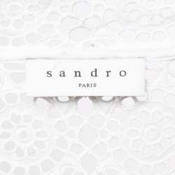 Pre Owned Sandro White Floral Lace Buttoned Front Mini Dress M