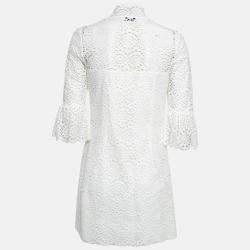 Pre Owned Sandro White Floral Lace Buttoned Front Mini Dress M