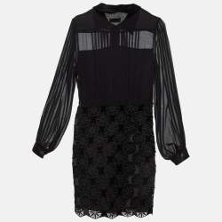 Sandro Black Velvet Lace and Crepe Mini Dress S