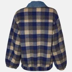 Sandro Navy Blue Checked Wool & Denim Short Coat S