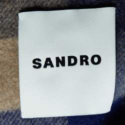 Sandro Navy Blue Checked Wool & Denim Short Coat S