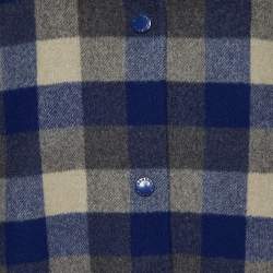 Sandro Navy Blue Checked Wool & Denim Short Coat S