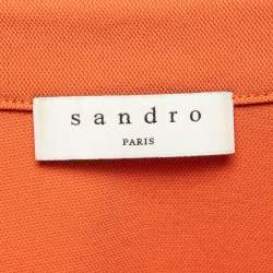 Pre Owned Sandro Orange Stretch Knit Belted Joody Mini Dress M