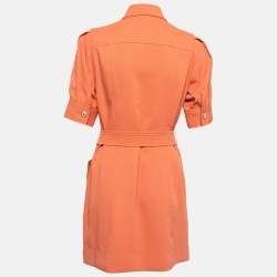 Pre Owned Sandro Orange Stretch Knit Belted Joody Mini Dress M
