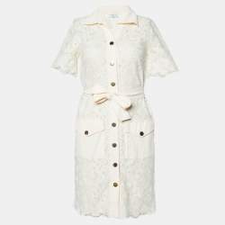 Sandro Ecru Guipure Lace Adrienne Belted Shirt Dress S