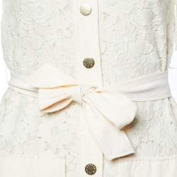 Sandro Ecru Guipure Lace Adrienne Belted Shirt Dress S