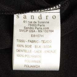 Pre Owned Sandro Black Silk Lace Trim Top S