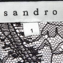 Pre Owned Sandro Black Silk Lace Trim Top S