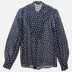 Pre Owned Sandro Navy Blue Metallic Thread Polka Dot Chiffon Shirt XS