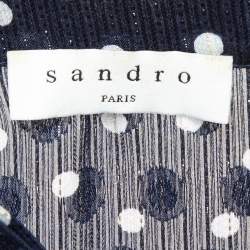 Pre Owned Sandro Navy Blue Metallic Thread Polka Dot Chiffon Shirt XS