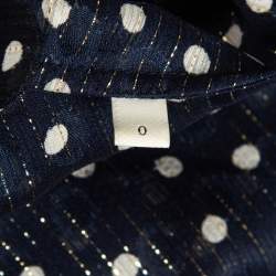 Pre Owned Sandro Navy Blue Metallic Thread Polka Dot Chiffon Shirt XS