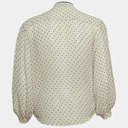 Pre Owned Sandro White Swiss Dots Chiffon Ruffled Shirt XS