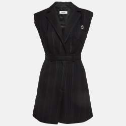 Sandro Navy Blue Pinstripe Wool Blend Sleeveless Mini Dress S
