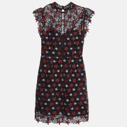 Pre Owned Sandro Black Star Lace Mini Dress M
