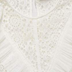 Pre Owned Sandro Off-White Lace Full Sleeve Ruffled Top M