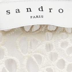 Pre Owned Sandro Off-White Lace Full Sleeve Ruffled Top M