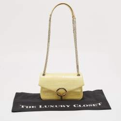 Sandro Yellow Croc Embossed Leather Chain Shoulder Bag