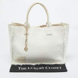 Pre Owned Sandro Off White Embroidered Canvas Shopper Tote