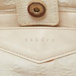 Pre Owned Sandro Off White Embroidered Canvas Shopper Tote