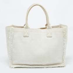 Pre Owned Sandro Off White Embroidered Canvas Shopper Tote