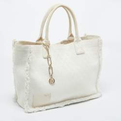 Pre Owned Sandro Off White Embroidered Canvas Shopper Tote