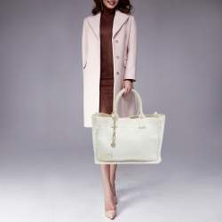 Pre Owned Sandro Off White Embroidered Canvas Shopper Tote