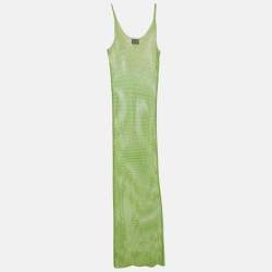 مملوكة مسبقًا Santa Brands Green Rhinestone Embellished Mesh Sheer Maxi Dress One Size