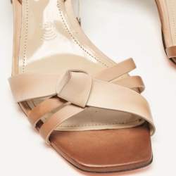 Santoni Beige/Brown Leather Forgive Slingback Sandals Size 38