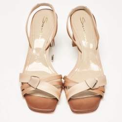 Santoni Beige/Brown Leather Forgive Slingback Sandals Size 38