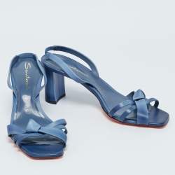 مملوكة مسبقًا Santoni Blue Leather Forgive Slingback Sandals Size 38