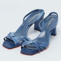 مملوكة مسبقًا Santoni Blue Leather Forgive Slingback Sandals Size 38
