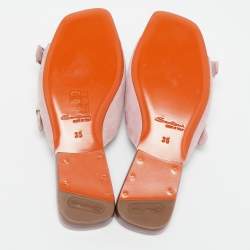 Santoni Pink Suede Double Buckle Flat Sandals Size 35
