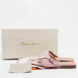 Santoni Pink Suede Double Buckle Flat Sandals Size 35